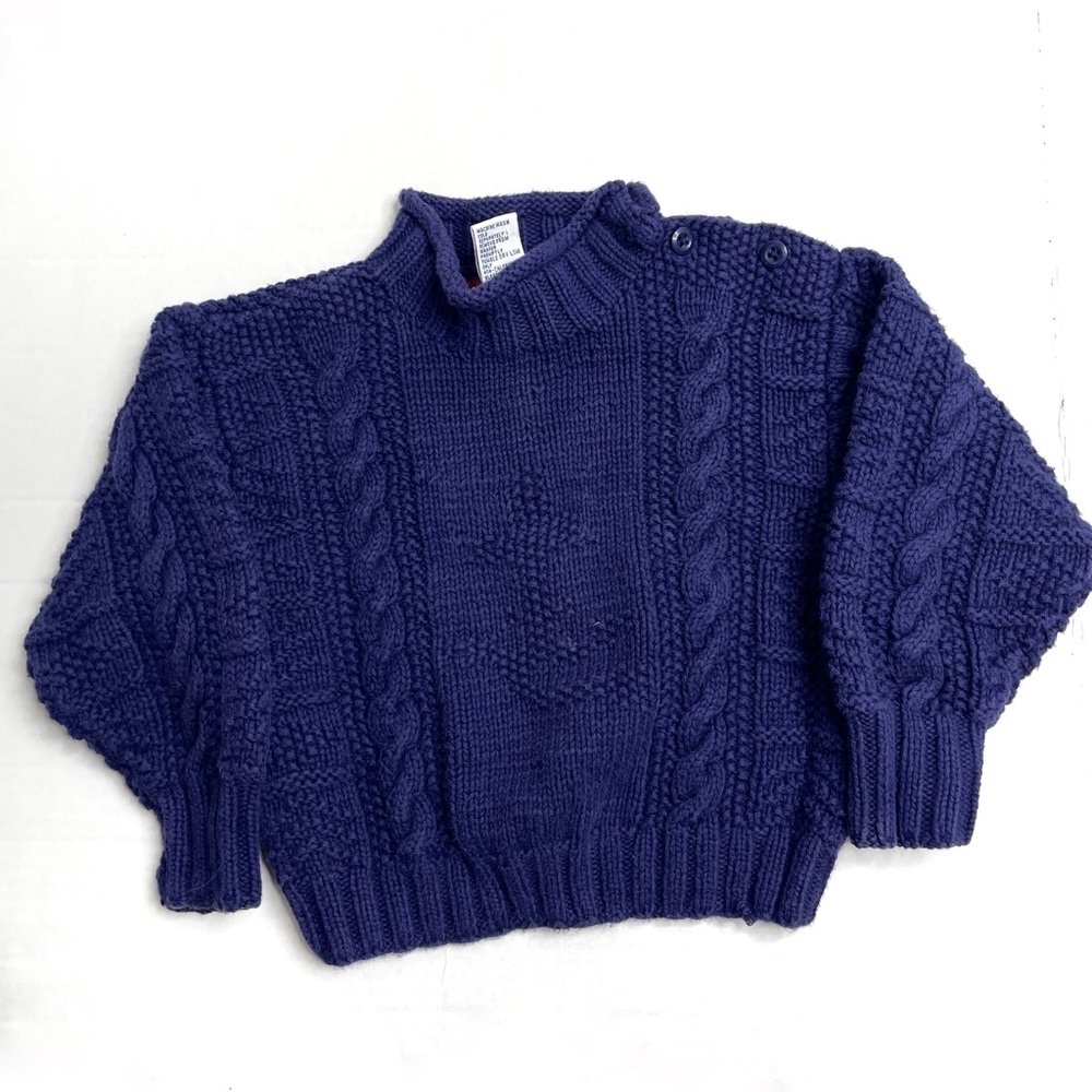 Vintage Navy Blue Fisherman Anchor Sea Chunky Cable Knit Sweater Baby 18-24mo